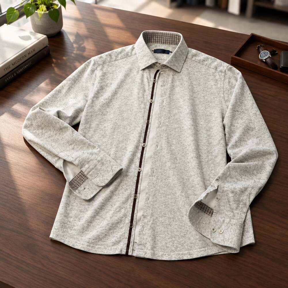 Stone Rose Men’s  Long Sleeve Button-Down Shirt Size S Grey Melange Pattern